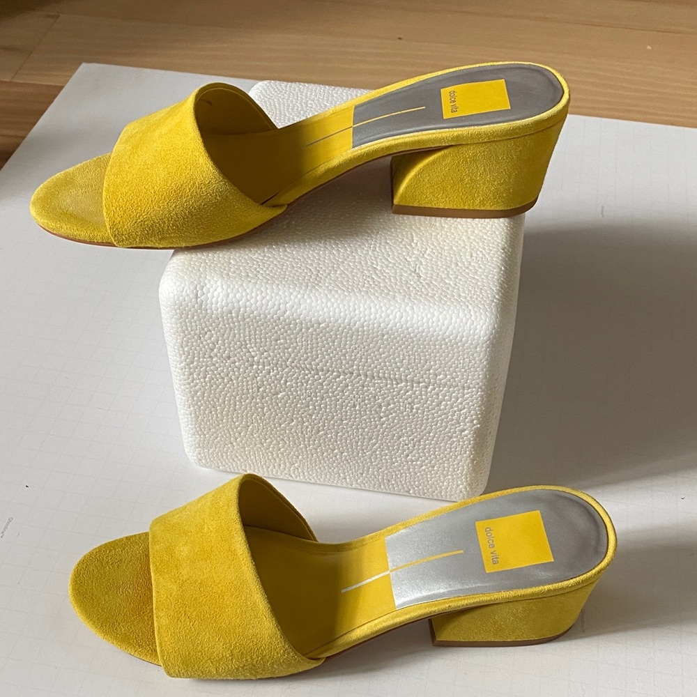 Dolce Vita Bright Yellow Suede Slide Mules - Picture 2 of 4
